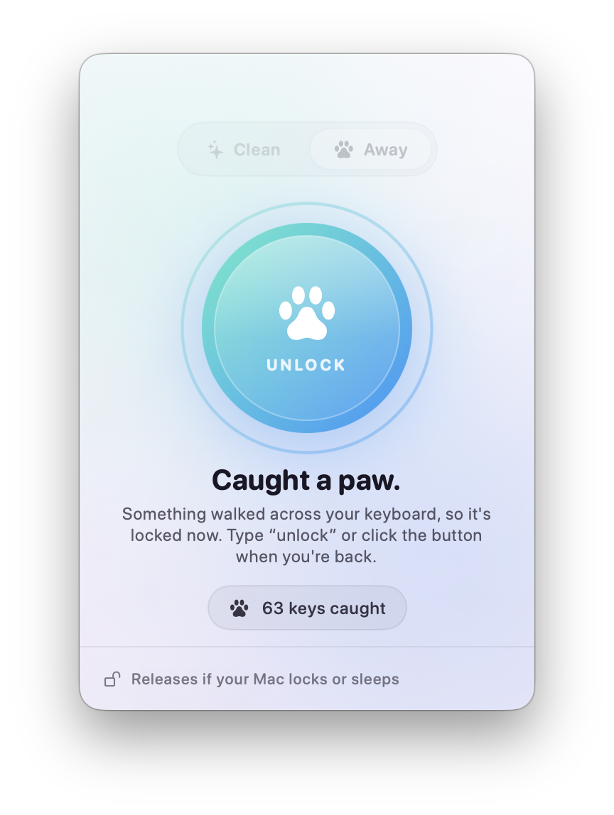 Paws Off after catching a paw: Caught a paw, 63 keys caught